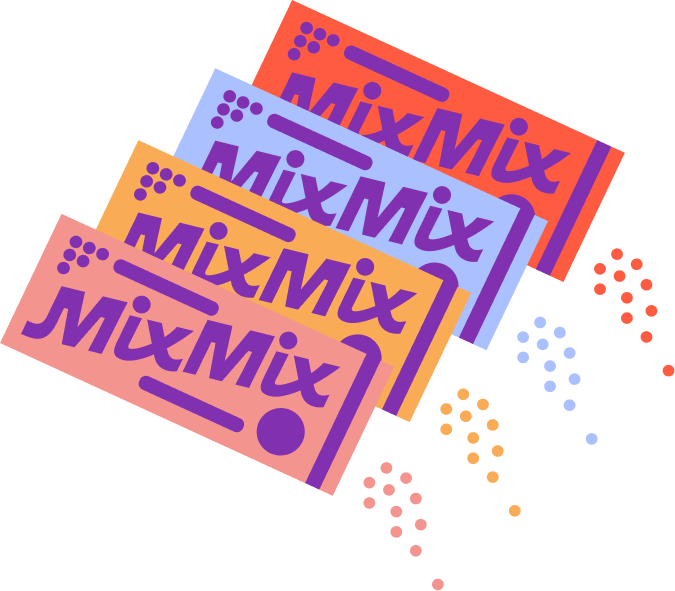 Colorful illustrations of MixMix packages on a white background